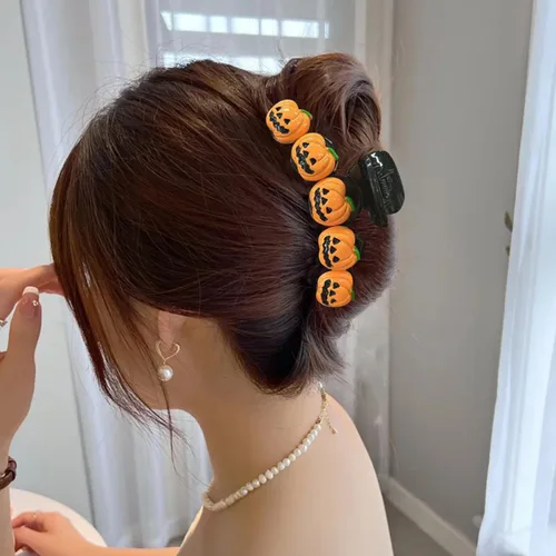 Miniatura 5 de Pinzas para el pelo de calabaza de Halloween, bonito diseño para cabello grueso, accesorios antideslizantes para mujeres y niñas