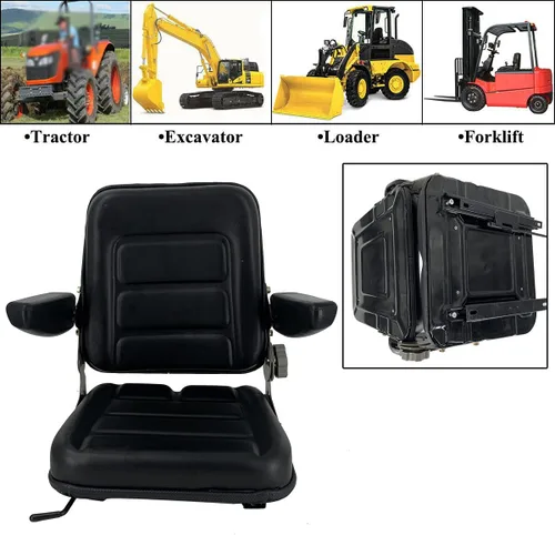 Miniatura 7 de Asiento universal de tractor de PVC, asiento de cortacésped ajustable, asiento plegable que incluye reposabrazos e interruptor de asiento, 15.4 x 15