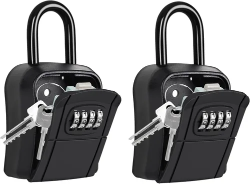 Miniatura 9 de Caja de bloqueo portátil para llaves, caja de seguridad segura para interiores, exteriores, garaje, jardín, tienda (1, gris)