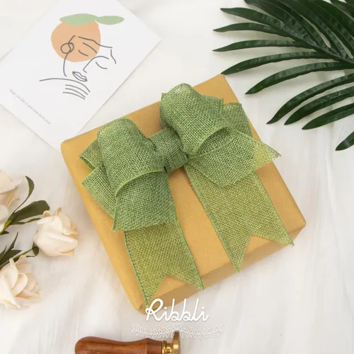 Miniatura 3 de Ribbli Cinta con alambre de arpillera verde salvia/musgo primaveral, 2 pulgadas x 10 yardas continuas, cinta de borde con alambre para lazo grande