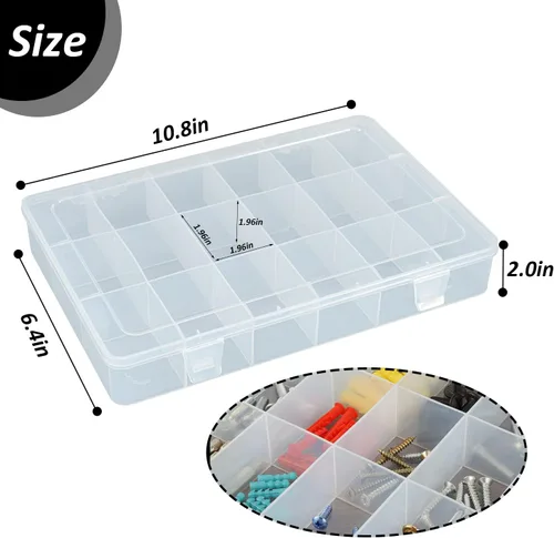 Miniatura 2 de Caja de almacenamiento organizadora de hilo de coser de 15 rejillas grandes, con divisores ajustables, soporte de plástico transparente