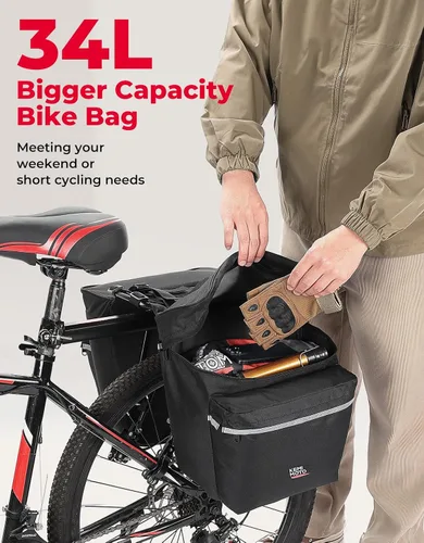 Miniatura 2 de KEMIMOTO - Bolsa para bicicleta alforja con cubierta anti-lluvia, bolsa de sillín de bicicleta impermeable de 34L para almacenamiento de bolsas