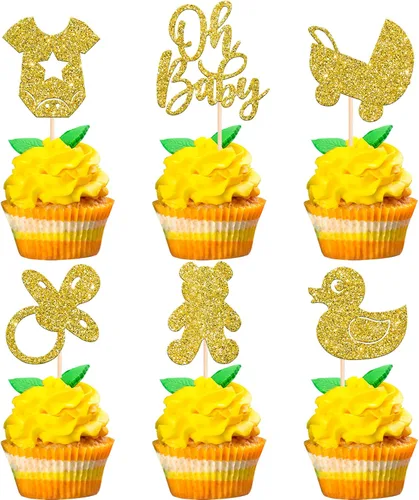 Miniatura 13 de 24 piezas Oh Baby Cupcake Toppers Glitter Baby Shower Cupcake Picks Reveal Género Decoración de Pasteles para Baby Shower Niños Niñas Fiesta de Azul