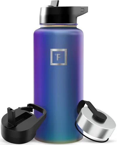 IRON °FLASK Frasco de hidratación para acampar y senderismo con pajilla, botella de agua deportiva de acero inoxidable con aislamiento de boca ancha