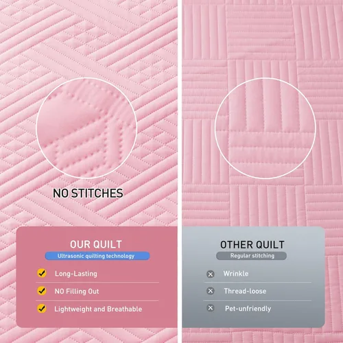 Miniatura 4 de Lavsiry Juego de colcha rosa tamaño queen con patrón a rayas, colcha y cubrecama de microfibra ligera y suave para verano, juego de ropa de cama