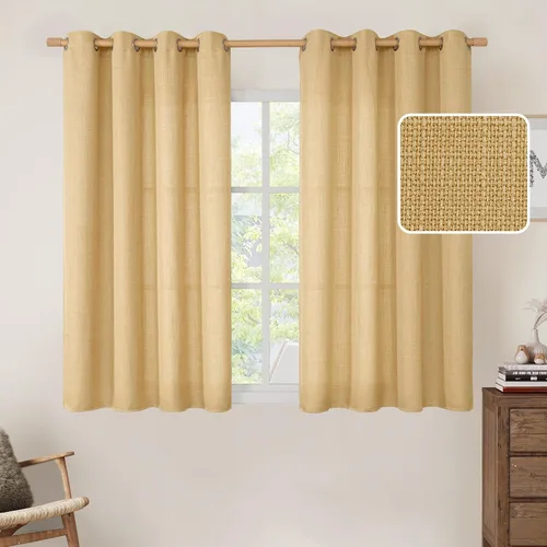 LAMIT Cortinas de lino sintético para dormitorio, paneles filtrantes de luz, cortinas de lino con protección de privacidad con ojales para ventanas