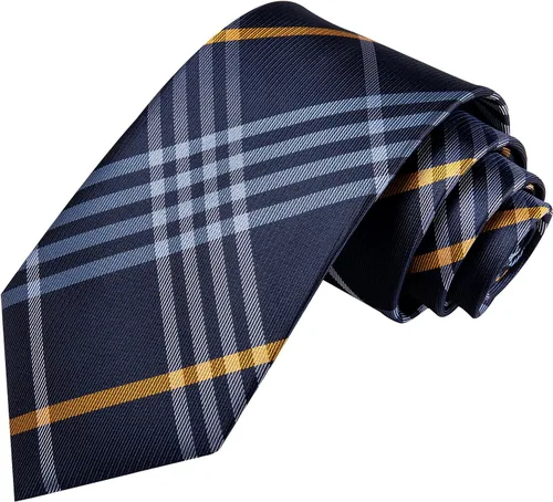 Miniatura 300 de Hi-Tie Corbata clásica de cachemira para hombre con pañuelo y gemelos a cuadros