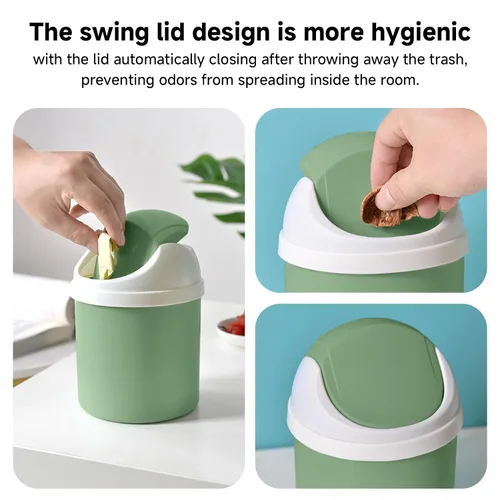 Miniatura 5 de Mini Cubo de Basura de Escritorio con Tapa Abatible, Elegante Papelera de Mesa con Lunares de Encaje, Cesta de Papel de Desperdicio Redonda, Pequeño