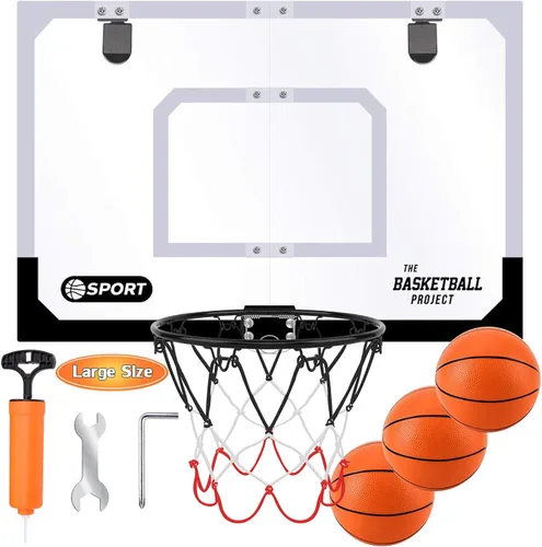 Miniatura 6 de Large Indoor Mini Basketball Hoop Set for Kids and Adult 24 X 16 Inch Board Family Games for Home and Office Door & Wall with 3 Balls and Complete