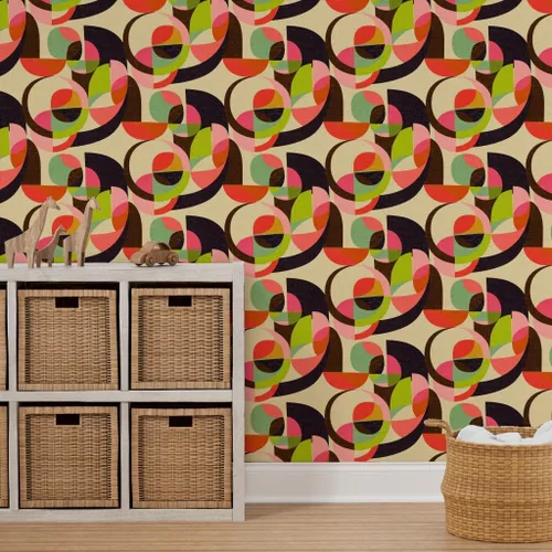Miniatura 7 de Peel & Stick Wallpaper 12ft x 2ft - Mid Century Midcentury Modern Mod 1950S 1960S Retro Earth Tones Geometric Circles Custom Removable Wallpaper by