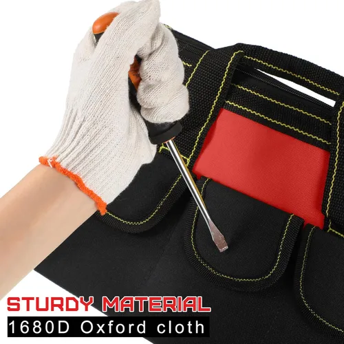 Miniatura 4 de Bolsa de Herramientas de 4 Piezas con Base Moldeada Fuerte Resistente al Agua, Múltiples Bolsillos, Bolsa de Herramientas de Boca Ancha Rojo