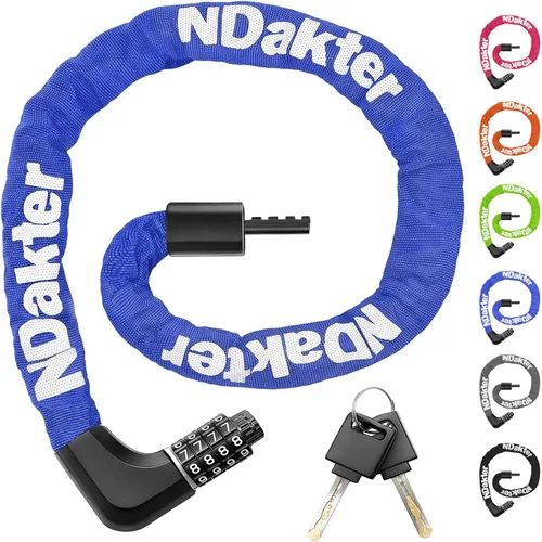 Miniatura 13 de NDakter Cerradura de cadena para bicicleta mejorada con combinación de 4 dígitos y 2 llaves, 1.64/2.3/3.2/4.28 pies, cerradura antirrobo
