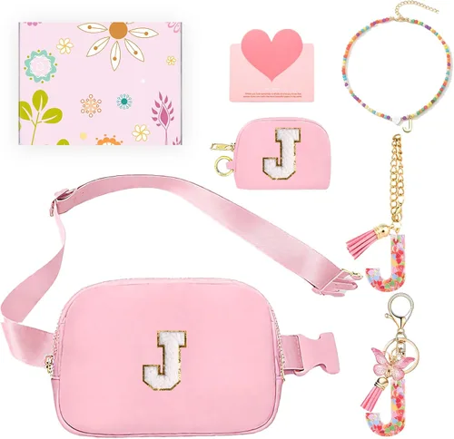 Miniatura 58 de Regalos de moda para niñas adolescentes, cangurera con monograma para niña con llavero, collar, dijes de taza, tarjeta de felicitación y caja