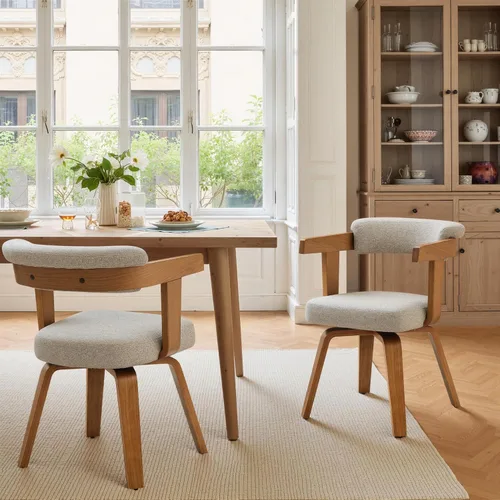 Miniatura 20 de Art Leon Silla de oficina sin ruedas, moderna de mediados de siglo, silla de escritorio tapizada de tela sin ruedas, silla con brazo decorativo