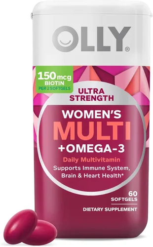 OLLY Ultra Cápsulas Blandas Multivitamínicas para Mujeres, Salud General y Apoyo Inmunológico, Omega-3, Hierro, Vitaminas A, D, C, E, B12,