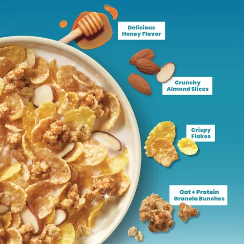 Miniatura 6 de Honey Bunches of Oats Cereal proteico de miel y almendras, desayuno o aperitivo, tamaño familiar, 15 onzas (paquete de 1)