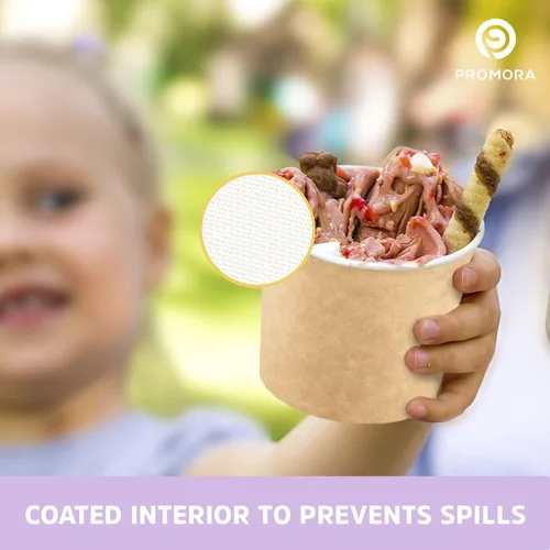 Miniatura 5 de Promora Tazas de helado de papel desechables de 12 onzas, 50 unidades + cucharas, cuencos para sopa caliente/postre con cucharas, perfectas