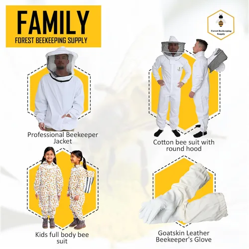 Miniatura 5 de Chaqueta de apicultura con velo y guantes de esgrima, chaqueta de abeja de algodón para hombres y mujeres, cremalleras de latón resistentes (2XL)