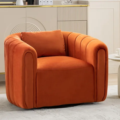 Miniatura 18 de ANJ Juego de 2 sillas giratorias de barril con almohada regordeta, silla decorativa de terciopelo holandés de canal moderno, cómodo sillón redondo
