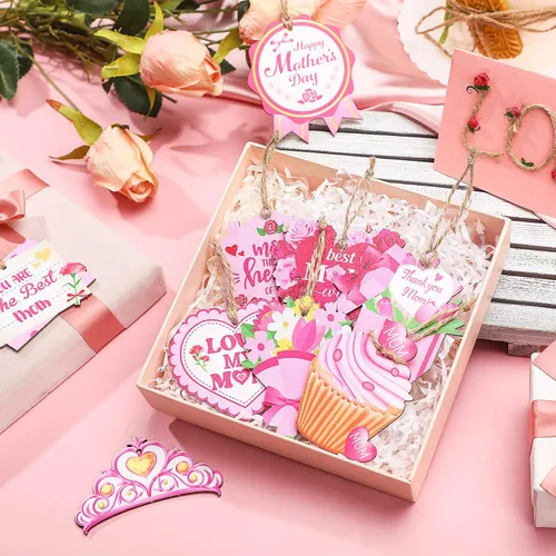 Miniatura 6 de FairySandy 36 piezas de adornos para el día de la madre para árbol de madera, rosa, mamá, mujeres, decoración de árbol, flores rústicas, magdalenas