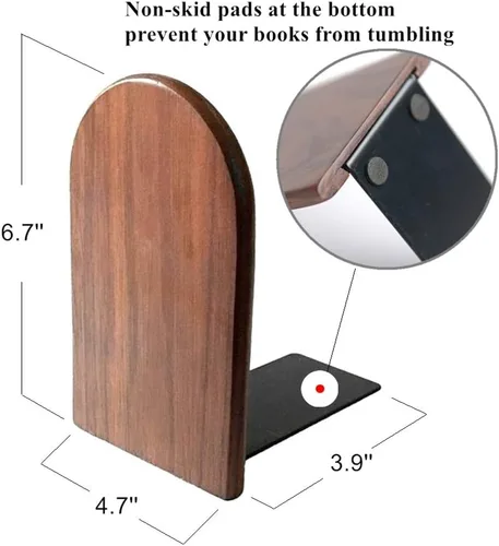 Miniatura 2 de Sujetalibros de madera, sujetalibros decorativos para estantes, libros pesados, soporte para libros de oficina, nogal negro, 6.7 pulgadas de alto x