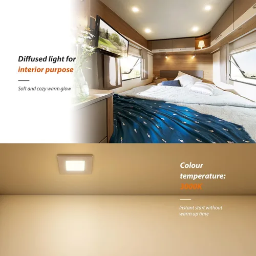 Miniatura 2 de Dream lighting Luces LED empotrables cuadradas para caravana, remolque, cámper, iluminación interior de 12 voltios, 3.0 W, 2.7 pulgadas, carcasa