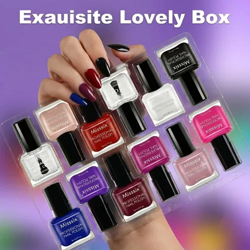 Miniatura 5 de Misssix 12 Pcs Nail Polish Set 10 Colors with Base Coat and Top Coat, Quick Dry Nail Polish, Mini Nail Lacquer Strengthening Manicure DIY Nail Art