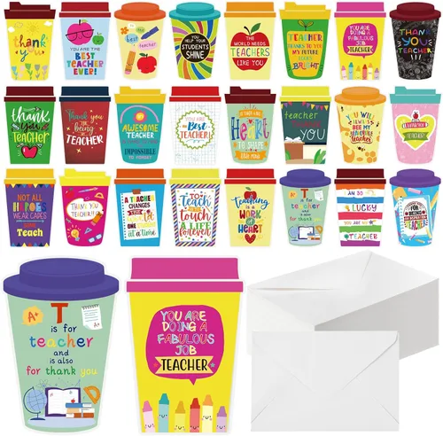 Miniatura 7 de Outus Paquete de 48 tarjetas de agradecimiento de fin de año para profesores, tazas de café, tarjetas de agradecimiento impresas con sobres
