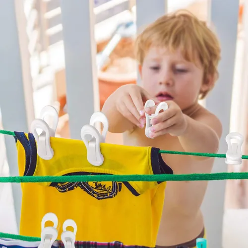 Miniatura 7 de Tinfol Clips de plástico blanco para colgar, paquete de 24 clips para colgar – Pinzas de dedo de agarre fuerte para perchas de ropa de plástico