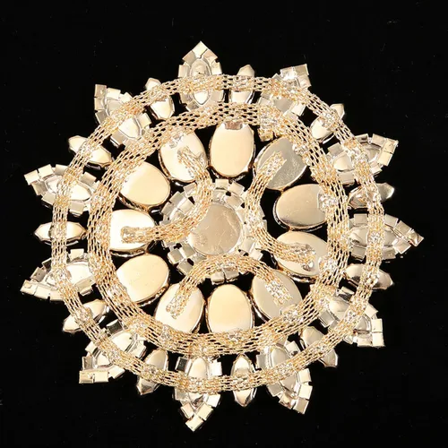 Miniatura 7 de Broche de flores de diamantes de imitación de cristal, base de oro verde para mujer, broche de ramillete grande de 4.3 in, bolso de bufanda