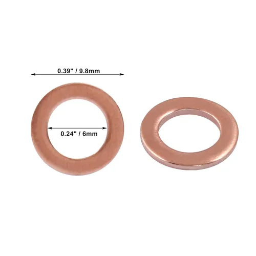 Miniatura 2 de Arandela plana de cobre M6, 120 piezas, kit de juntas de cobre, anillo de arandela de sellado métrico, diámetro interior de 0.236 in, diámetro