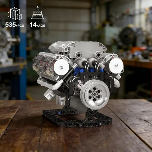Miniatura 5 de Mould King 10088 Kit de modelo de motor V8 - 535 piezas para construir tu propio mini motor que funciona, set de construcción de mecánica
