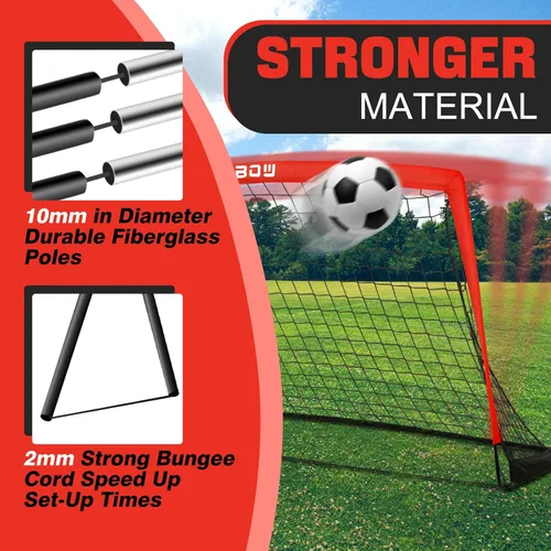 Miniatura 3 de Portería de fútbol infantil de 6 x 4 pies con bolsa de transporte, red de fútbol plegable portátil para entrenamiento de práctica en el patio Rojo