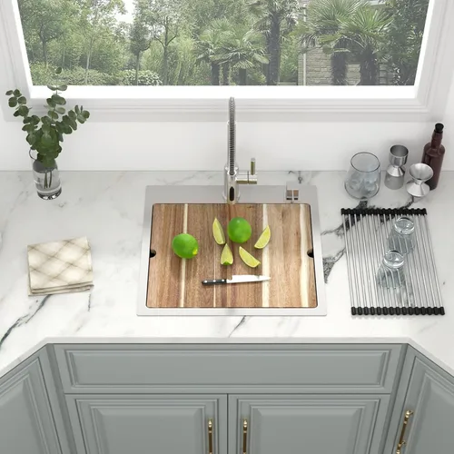 Miniatura 2 de Kichae Fregadero de Cocina de 21x20 Pulgadas, Fregadero de Barra Pequeño, Fregadero de Acero Inoxidable, Montaje Superior, Montaje Inferior