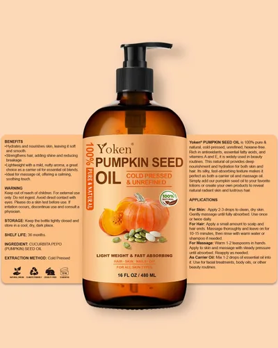 Miniatura 7 de Yoken Aceite de semillas de calabaza para el cuidado del cabello y el cuero cabelludo, botella de vidrio, sin refinar, prensado en frío y sin