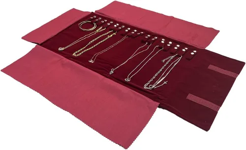 Miniatura 2 de UnionPlus Estuche de joyería de viaje, organizador de bolsas para collares, pulseras, color borgoña