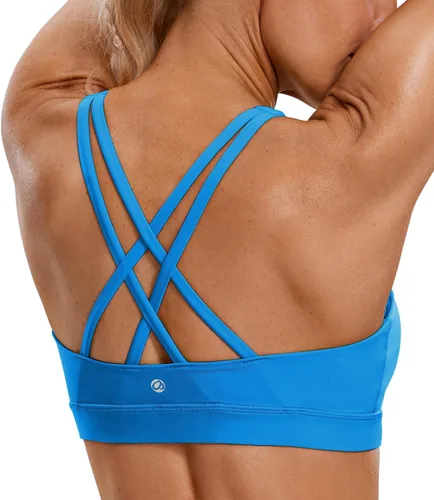 CRZ YOGA - Top deportivo con tirantes delgados para mujer, brasier deportivo acolchado para yoga, entrenamiento y fitness, con espalda cruzada