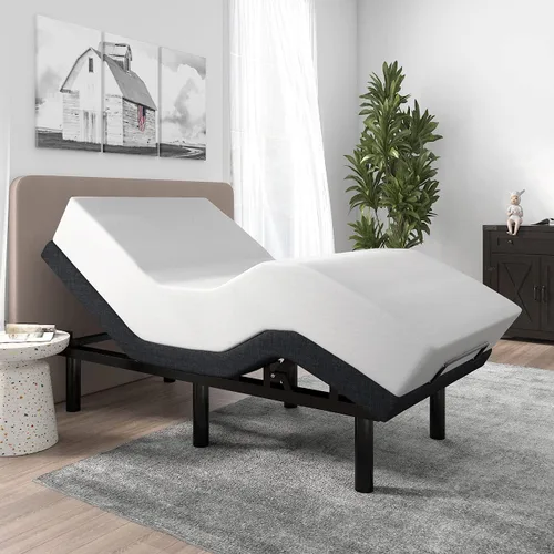 SHA CERLIN Base de Cama Ajustable de Metal de 14 Pulgadas Tamaño Twin XL / Marco de Cama Tapizado con Articulación de Cabecera y Pie con