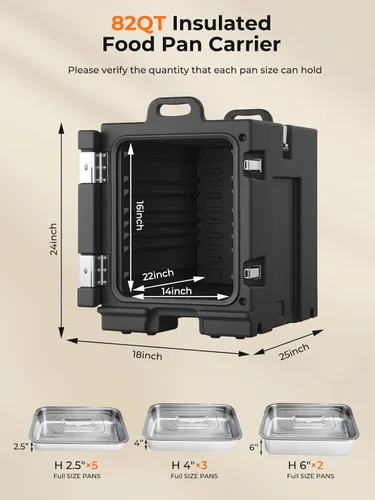 Miniatura 4 de Calentador de alimentos con ruedas, calentador de alimentos de carga frontal de 82 cuartos de galón, contenedor de alimentos aislado LLDPE con asas