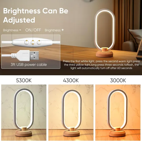 Miniatura 4 de LONRISWAY Lámpara de escritorio moderna lámpara de mesa de madera LED, luz de noche de noche de noche, iluminación LED regulable, decoración