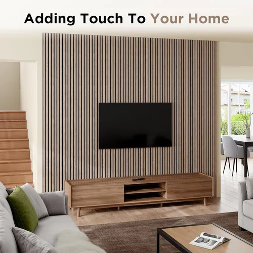 Miniatura 7 de Paquete de 6 paneles de pared de madera acústica, 94.5 x 8 pulgadas cada uno panel de pared insonorizado, paneles de listones de madera estriada 3D