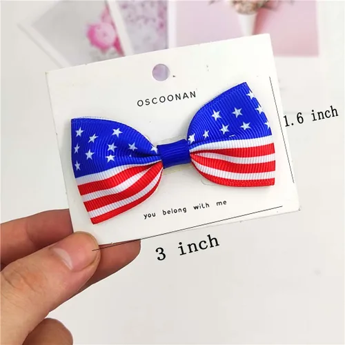 Miniatura 3 de TSFJ47 - Pinzas para el cabello con bandera estadounidense, lazos patrióticos de grogrén, color rojo, blanco y azul, accesorios para el 4 de julio