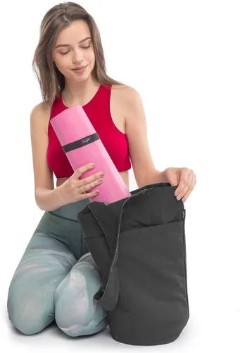 Miniatura 8 de Bolsa para esterilla de yoga: bolsa de yoga versátil con correas para alfombrilla y bolsillos de almacenamiento, sostiene esterillas de yoga y Negro
