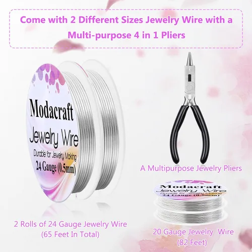 Miniatura 3 de Alambre de cobre de calibre 12 de alta calidad, alambre de metal flexible de 32.8 pies con alicates 4 en 1 para fabricación de joyas, diseño floral