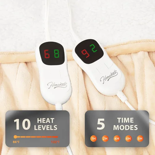 Miniatura 4 de Homemate Manta eléctrica térmica tamaño Queen, 84 x 90 pulgadas, manta térmica para cama con 10 niveles de calefacción, 8 horas de apagado beige