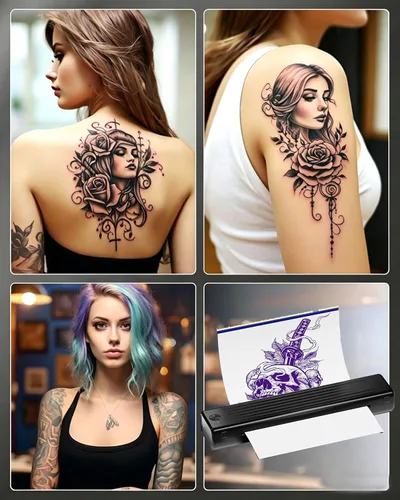 Miniatura 6 de Itari Papel de transferencia de tatuajes, 100 hojas tamaño A4, papel de transferencia de plantillas de tatuaje para bricolaje, papel de rastreo