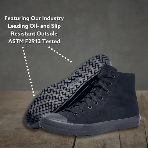 Miniatura 4 de Shoes for Crews Pembroke, zapatos de trabajo unisex antideslizantes para hombre, mujer, tenis resistentes al agua, lona negra o cuero