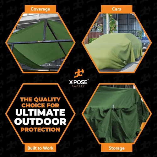 Miniatura 2 de Xpose Safety Lona de Lona - Lonas de Lona Verde de 10oz Resistentes al Agua con Ojales de Latón - Lona Multiusos para Exteriores para Campamento
