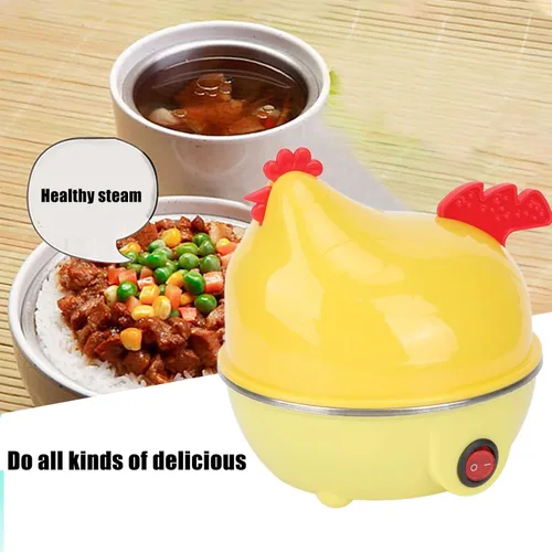 Miniatura 9 de Olla rápida para huevos, capacidad para 7 huevos, 350 W, olla eléctrica para huevos duros en forma de pollo con apagado automático, taza medidora