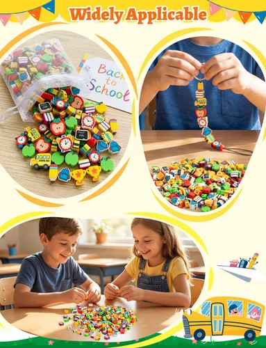Miniatura 4 de 200 cuentas de arcilla polimérica para el regreso a clases, joyería de regreso a clases, cuentas para profesores para hacer pulseras, collares